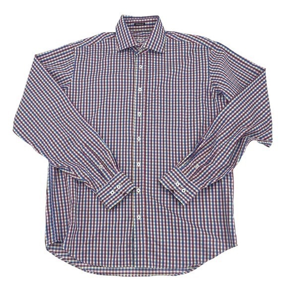 Bugatchi Long Sleeved Cotton Dress Shirt Multi Colored Checks Men's Size XL/XXL‎ - Picture 12 of 14